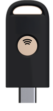 Load image into Gallery viewer, A black USB-C dongle with a circular beige button featuring a wireless signal icon, shown on a plain white background.